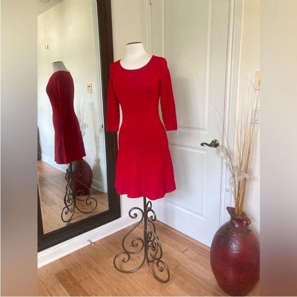 Ann Taylor Stretch Knit Sweater Fit & Flare Red Dress - Picture 5 of 14
